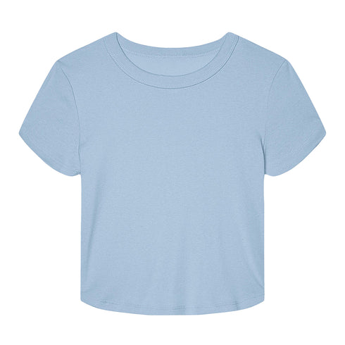 Women's Micro Rib Baby Tee Solid Baby Blue Blend front